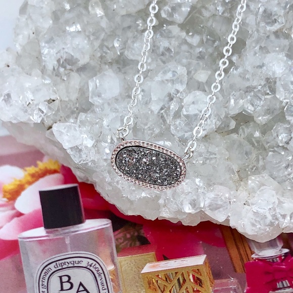 Silver Druzy Oval Necklace - Picture 2 of 6